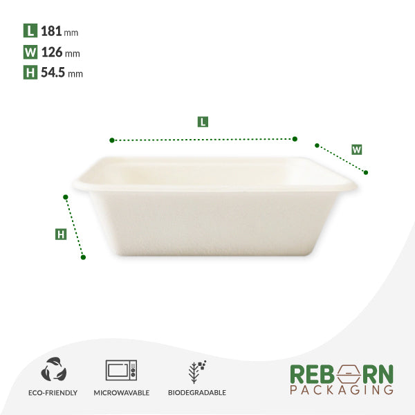 750ml Square Lunch Tray, Compostable, Large size