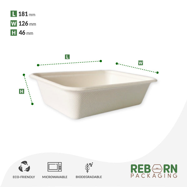 650ml Square Lunch Tray, Compostable, Medium size